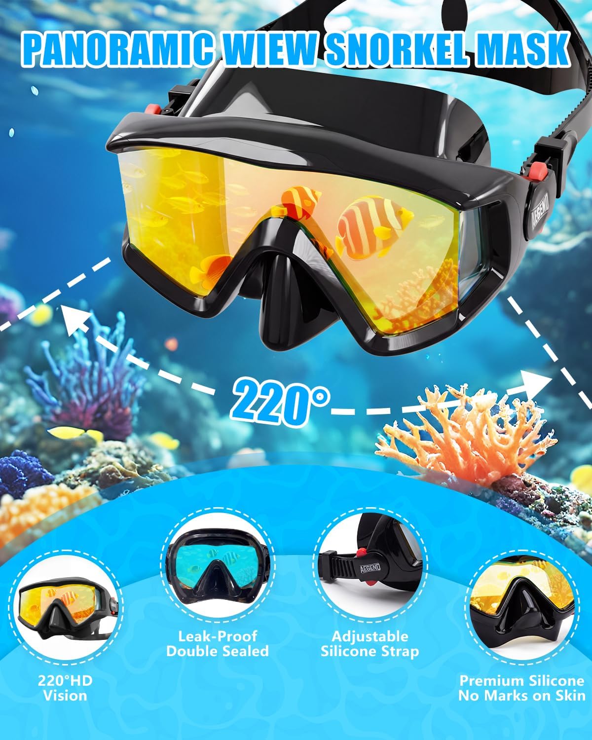 Aegend Swim Goggles for Adult 220° Wide View Anti-Fog Goggles for Swimmming