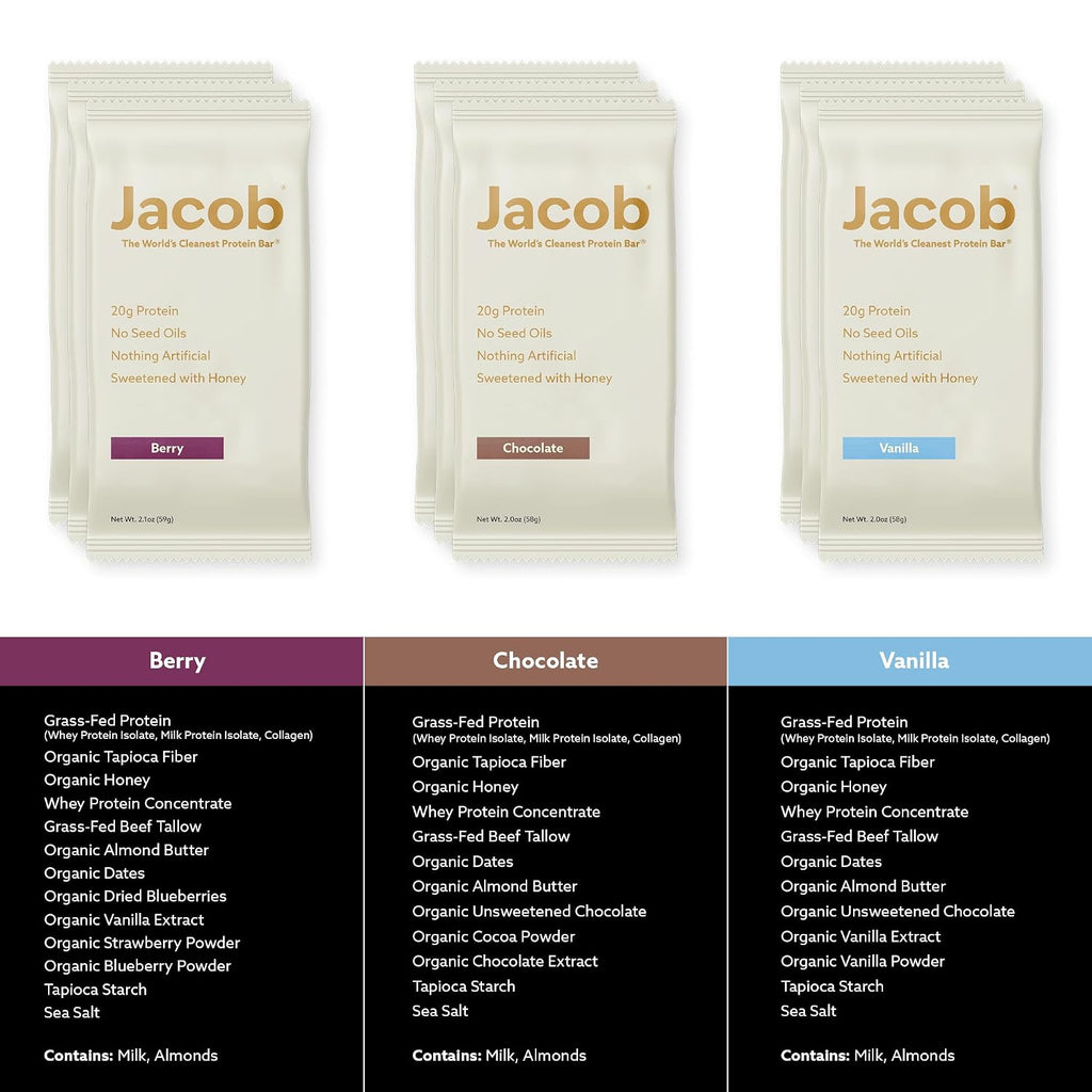 Jacob Bars, 20g Protein, Variety Pack 9pk - Grass-Fed, Seed Oil Free