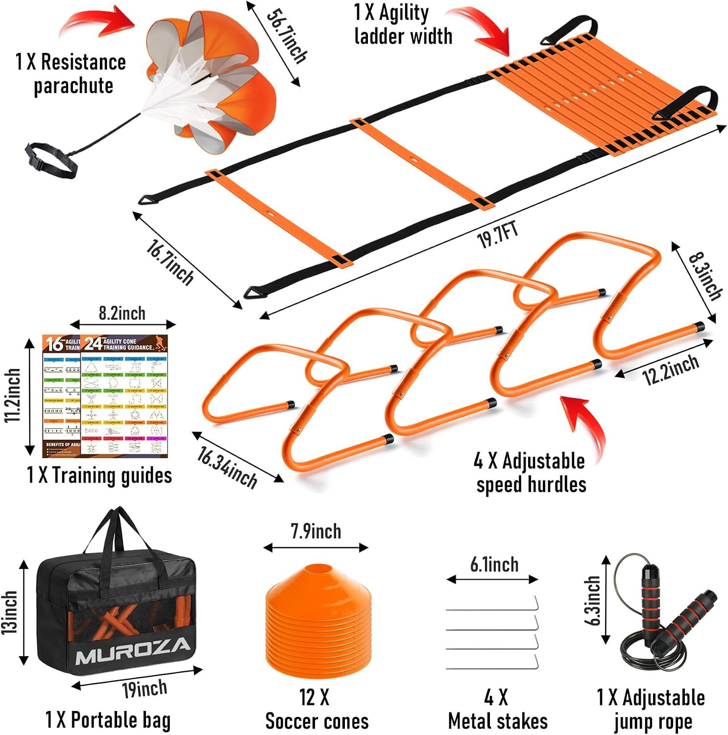 Agility Ladder, Agility Speed Training Equipment Set, 20ft Speed Ladder