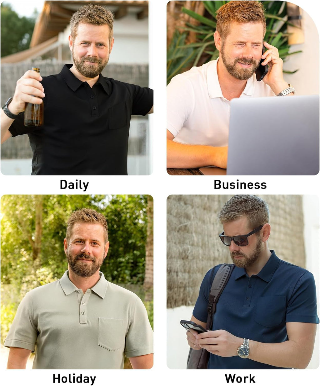 SCODI 5 Pack Mens Pocket Polo Shirts Short Sleeve Golf Casual Work T-Shirt