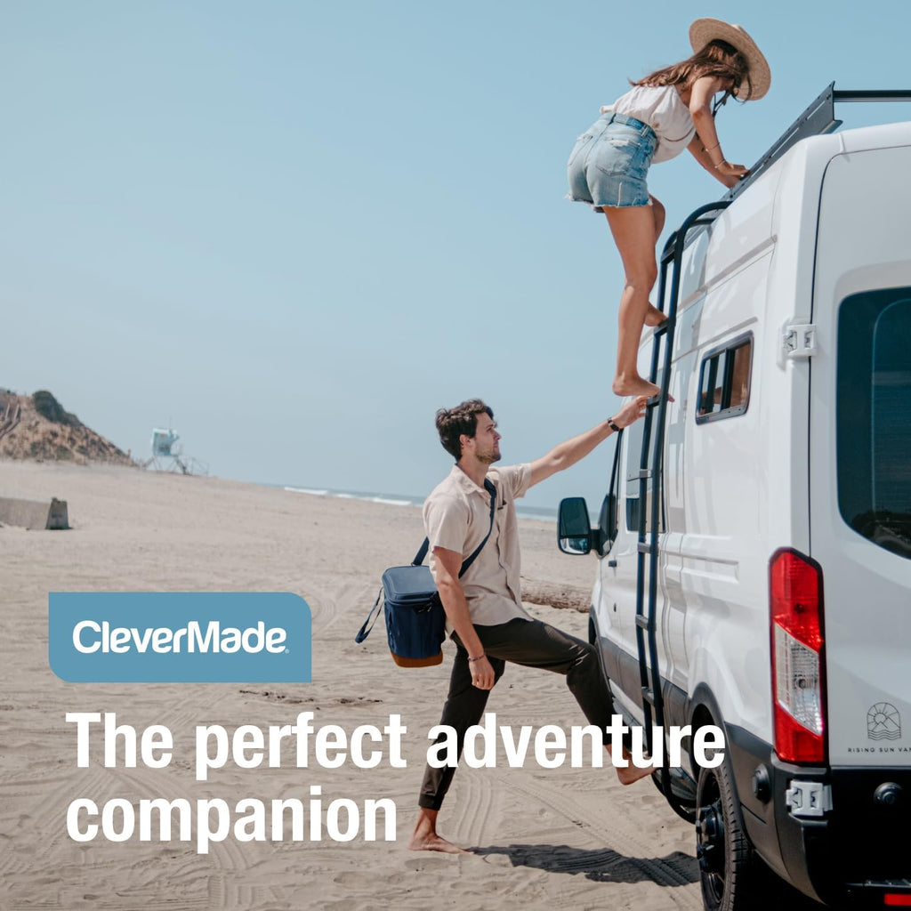 CleverMade 50 Can Pacifica Collapsible Cooler, Ocean/Cognac