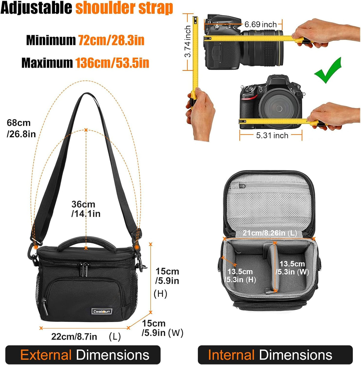 Cwatcun Camera Bag Sling Compact, Crossbody Case for DSLR/Mirrorless