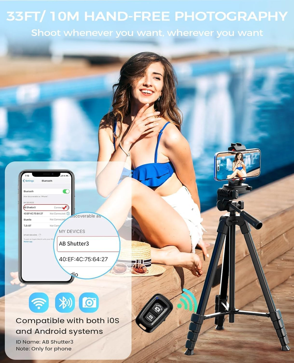 MACTREM 67" iPad Tripod Stand for Tablet Phone Camera with Remote Mount