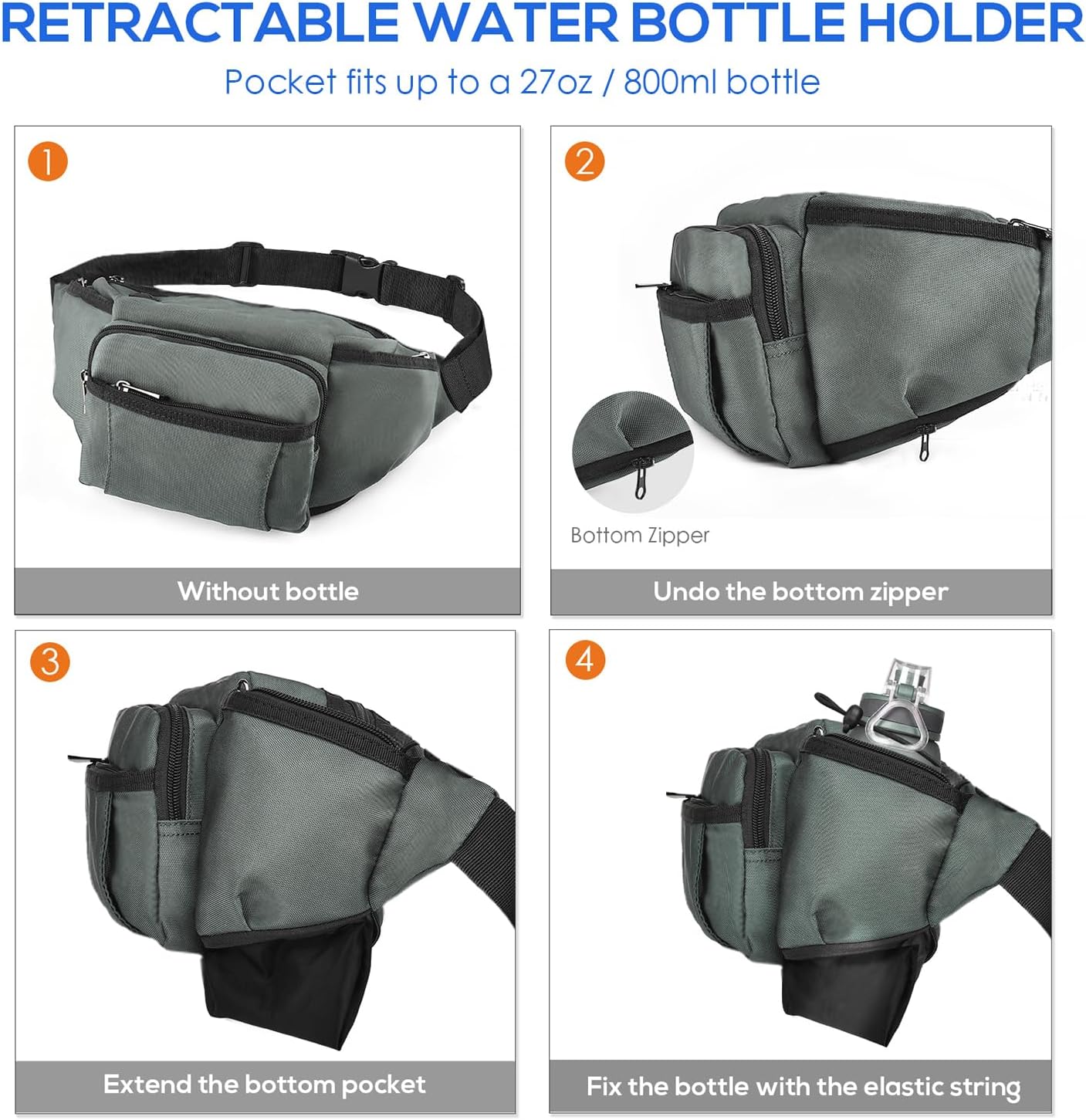 NOOLA Fanny Pack with Water Bottle Holder, Hiking Waist Bag for Men Women