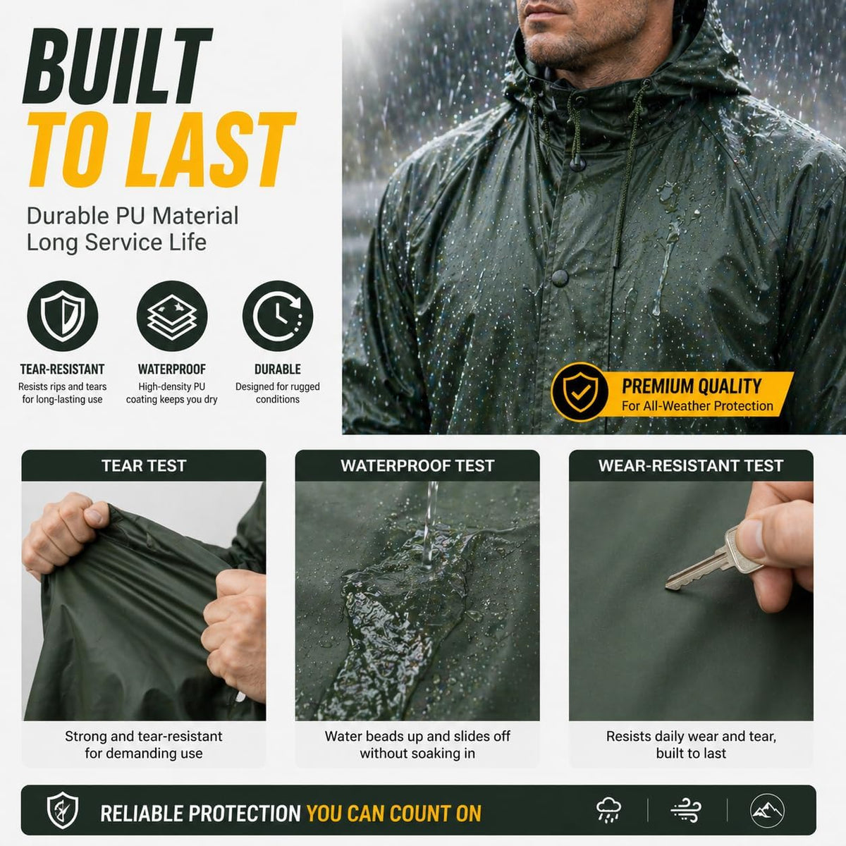 Rain Suit For Men & Women Waterproof Heavy Duty Rain Gear Reflective Jacket for Fishing Outdoor Work Raincoats