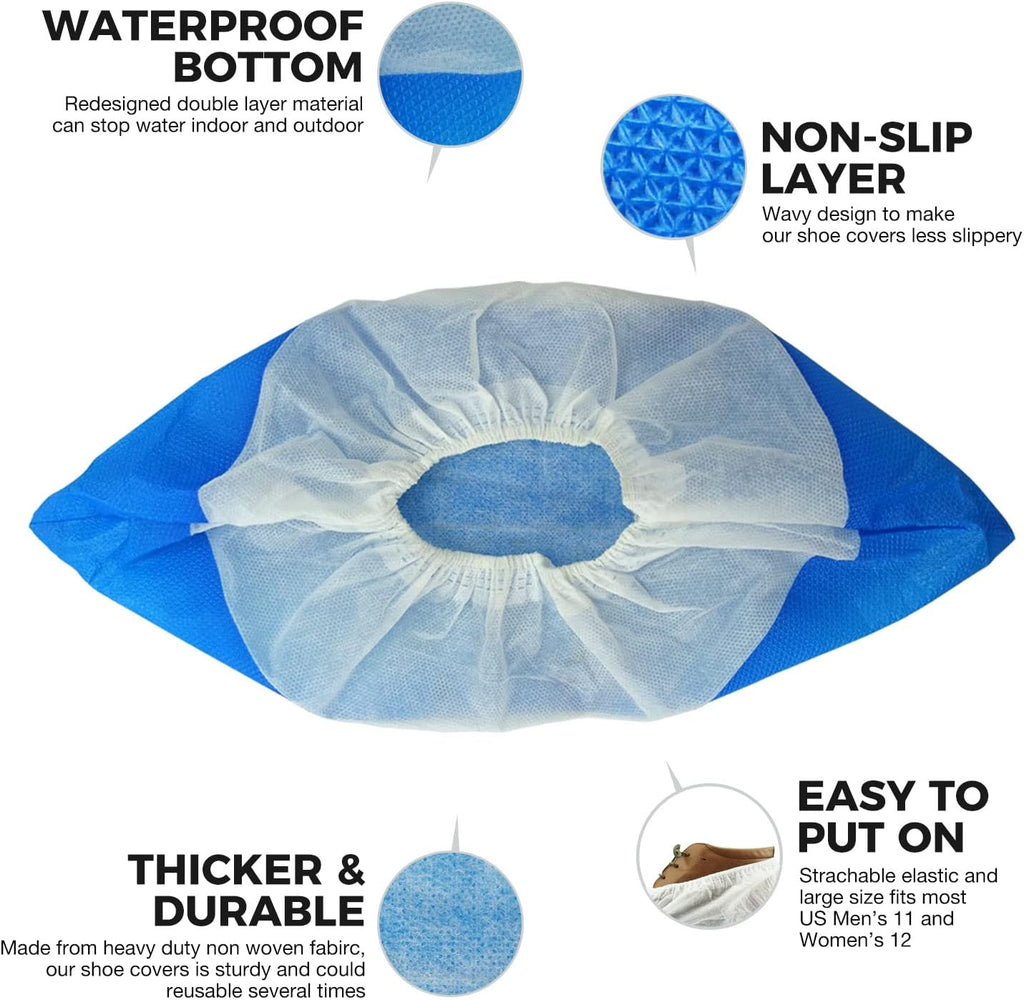 Heavy Duty Shoe Covers Disposable Non Slip Waterproof, 50 Pack, Double Layer Bottom, Extra Heavy Duty Durable Booties, One Size Fits Most