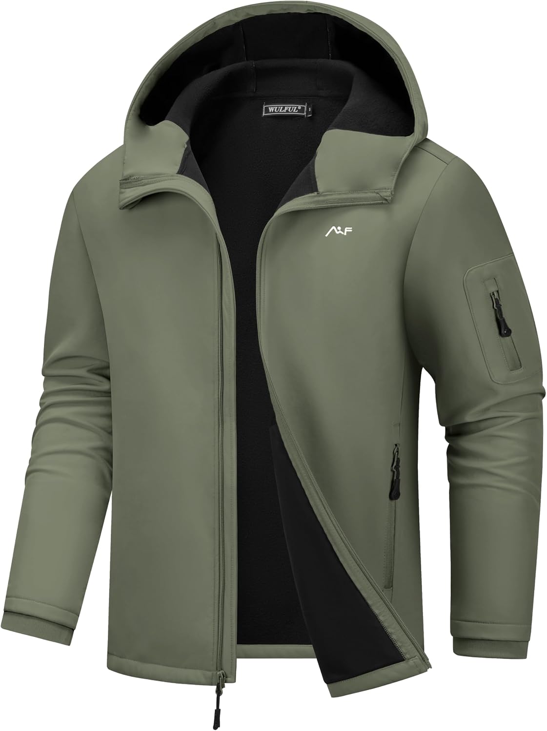 WULFUL Men's Lightweight Softshell Jacket Warm Fleece Lined Windbreaker Waterproof Soft Shell for Outdoor Hiking