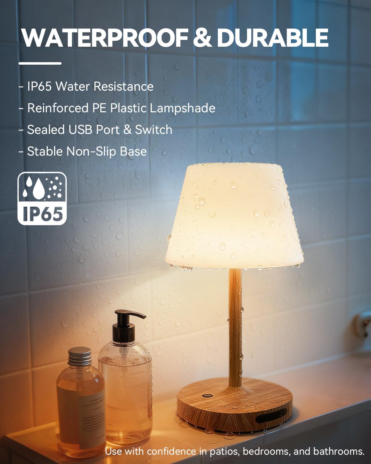 SAIWEYA Outdoor Waterproof Shower Lamp, 5200mAh Rechargeable Bathroom Lamp