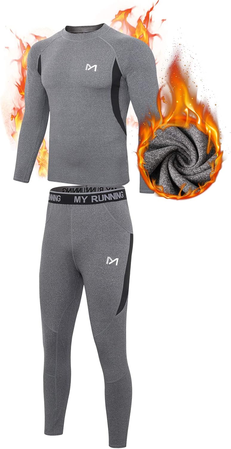 MEETYOO Thermal Underwear for Men, Winter Gear Long Johns Base Layer Top and Bottom Set for Skiing Running
