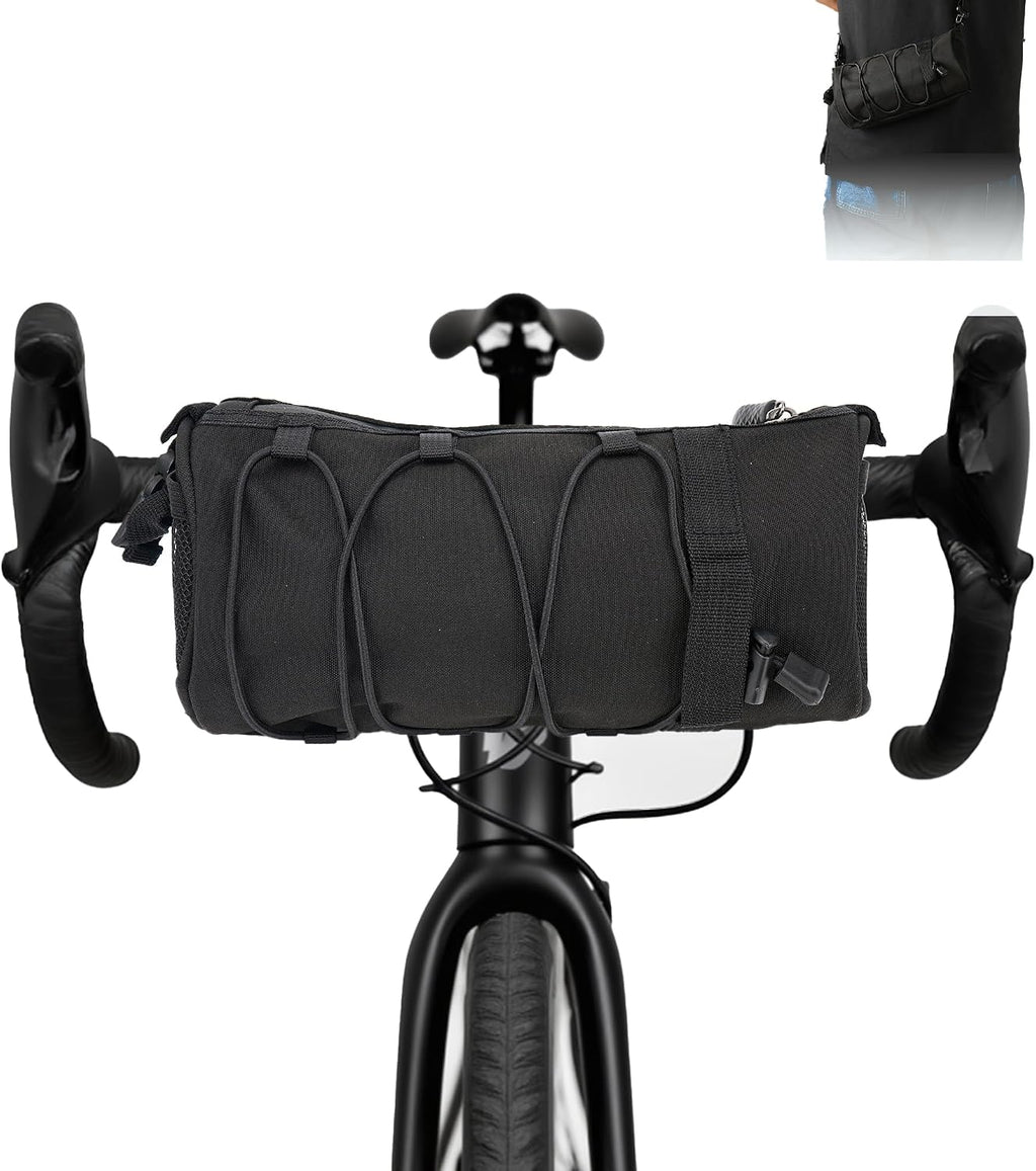 Bike Handlebar Bag for Bicycle, Nylon Cycling Front Bag with Side Pockets and Elastic Cord, Compact Storage Pouch for Commuting, Travel and Daily Riding