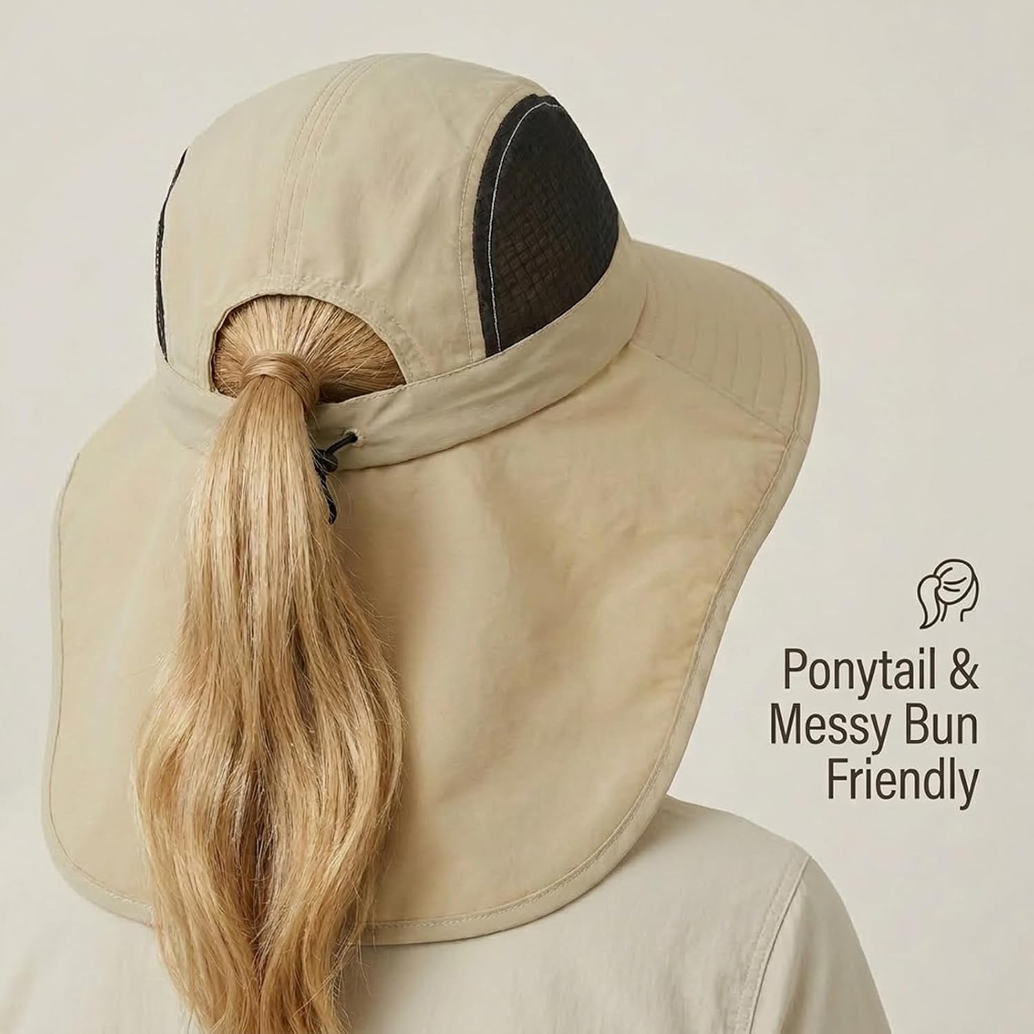 UV Sun Protection Hat Women Foldable Neck Flap Wide Brim Fishing Hat with Ponytail Hole for Women