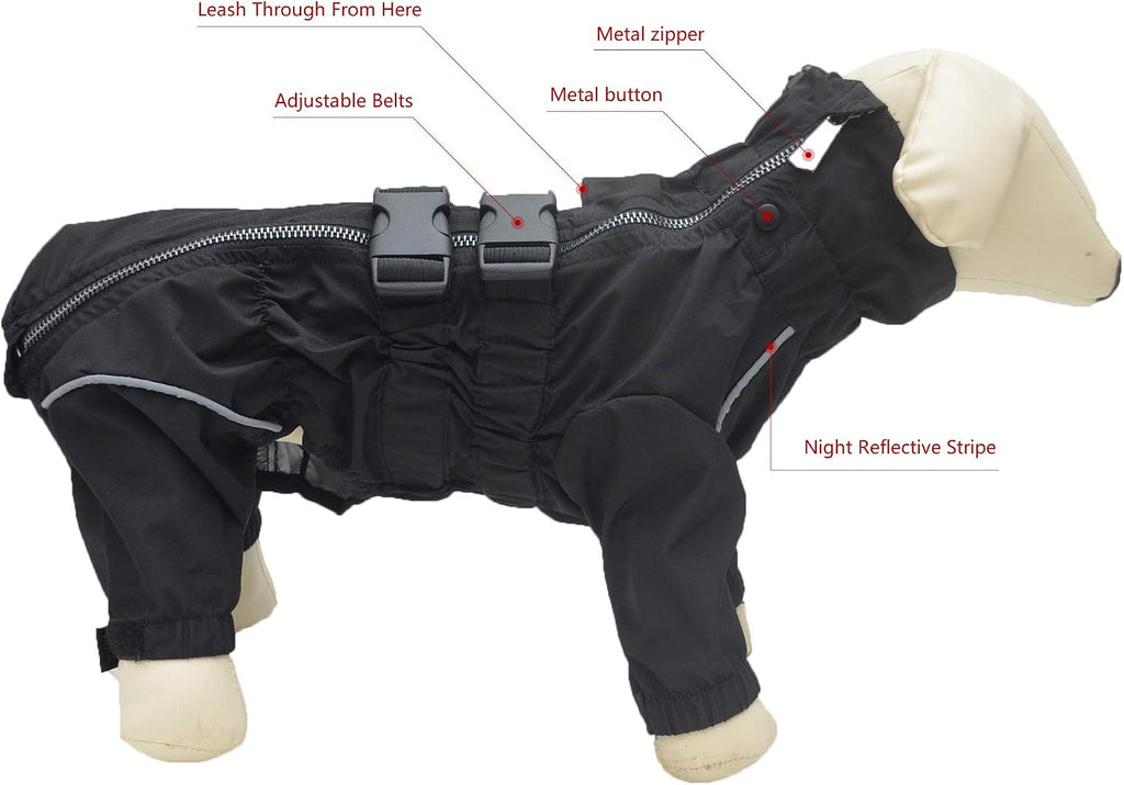 Lovelonglong Waterproof Dog Raincoat – 4-Leg Full Body Dog Rain Suit with Reflective Strips & Leash Opening, Outdoor Dog Jacket for Rainy Weather
