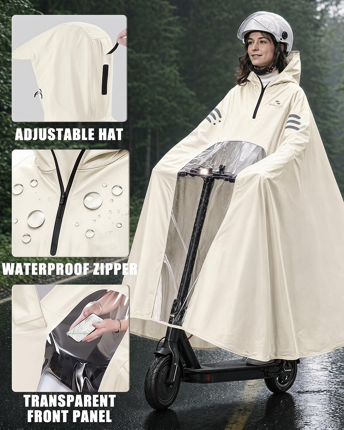 Rain Poncho Waterproof Full Body Long Hooded with Double-Face Visor Mask, Packable Raincoat for Cycling, Hiking