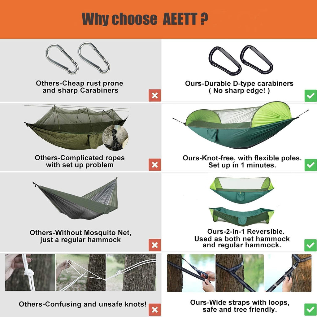 Camping Hammock with Mosquito Net - Portable Travel Hammock Bug Net - Camping Equipment - Hammock Tent for Outdoor Hiking Campin Backpacking Travel (Army Green)