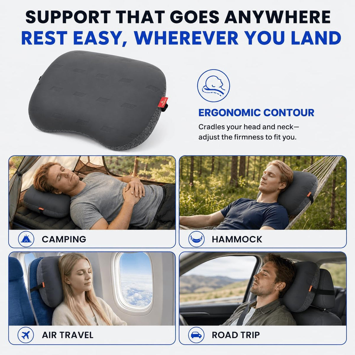 Hikenture Ultralight Inflatable Camping Pillow with Removable Cover, Grey