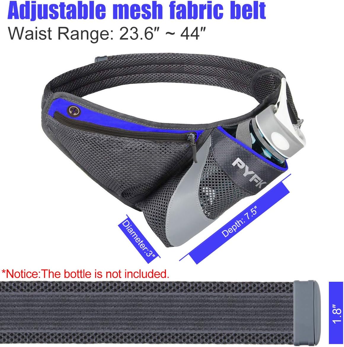 PYFK Running Belt Hydration Waist Pack with Water Bottle Holder for Men Women Waist Pouch Fanny Bag Reflective