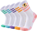COOPLUS Womens Athletic Crew Socks Cushioned Cotton Wicking Outdoor Recreation Sports Calf Socks 5 Pairs