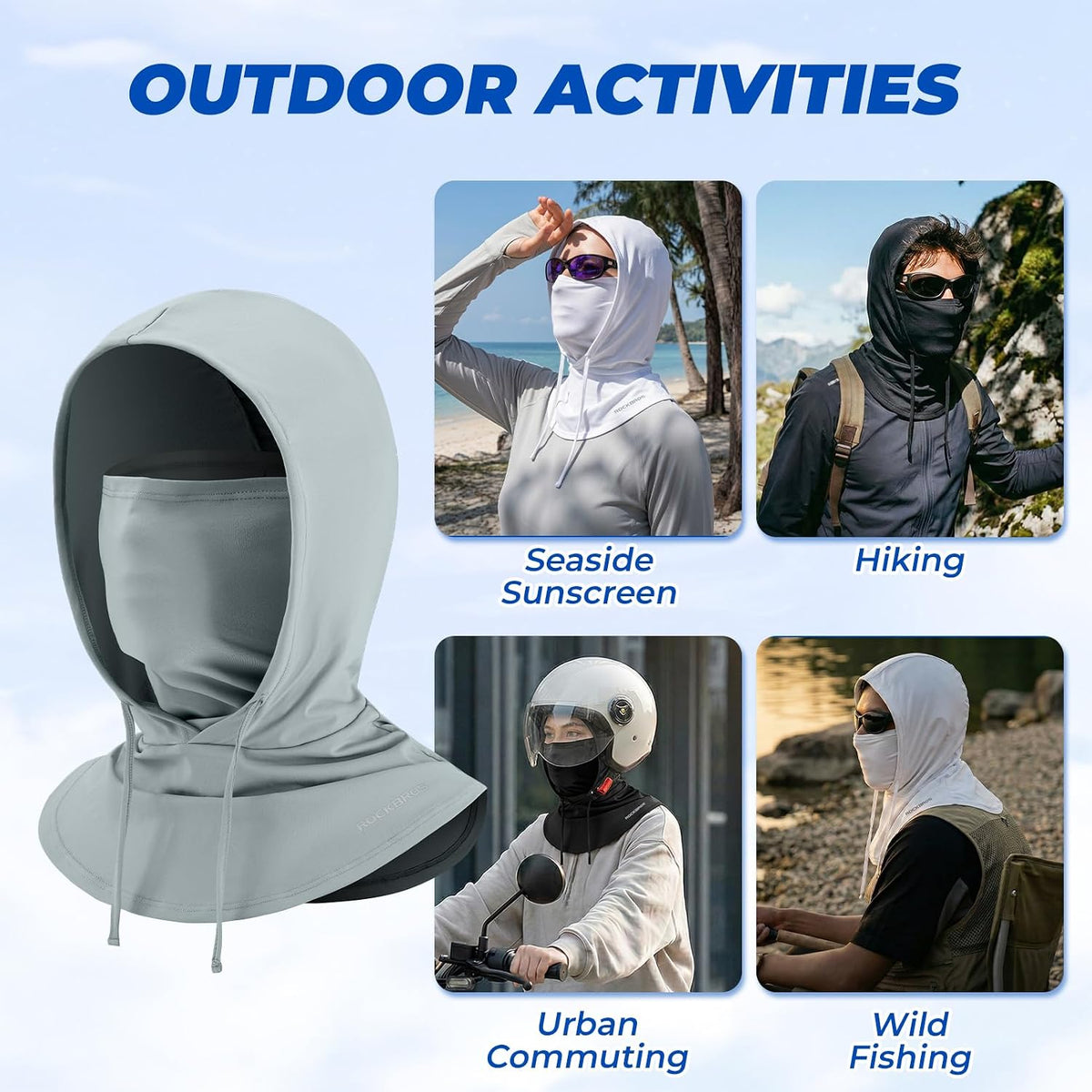ROCKBROS Cooling Balaclava Face Mask 3 in 1 Full Face Mask for Summer with Ear Loops Neck Gaiter Sun UV Protection