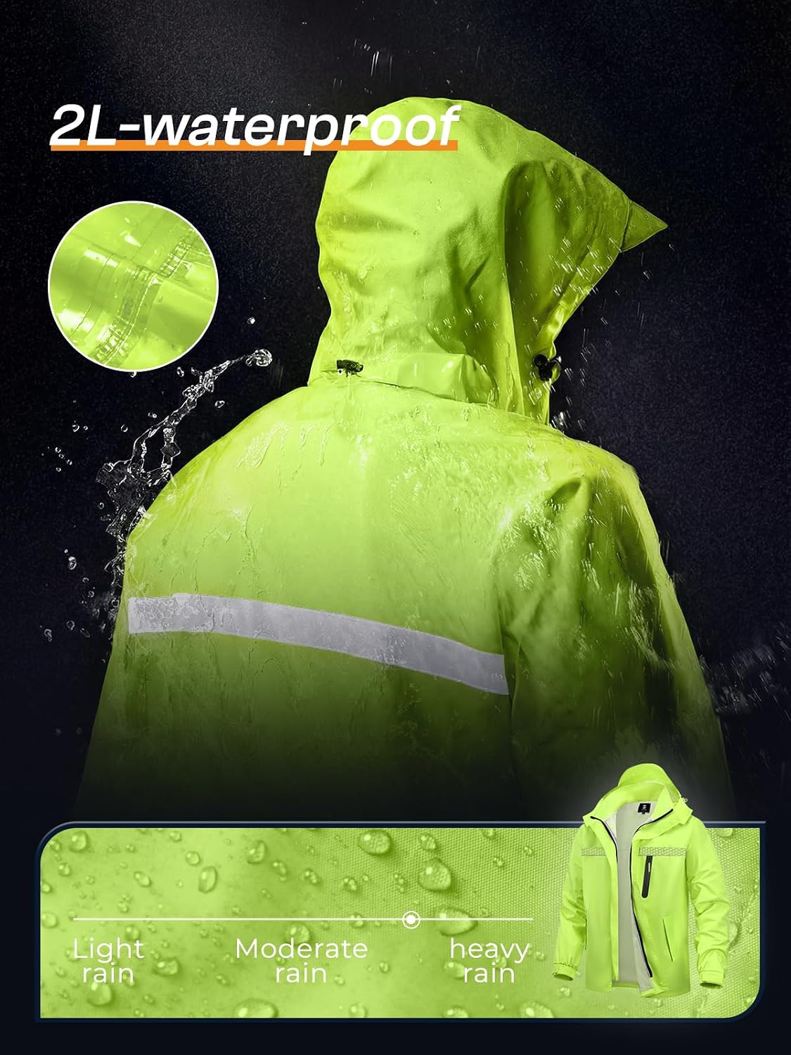 Men's Rain Suit High Visibility Reflective Work Rain Jacket Pants for All Sport Farm Fishing Motorcycle