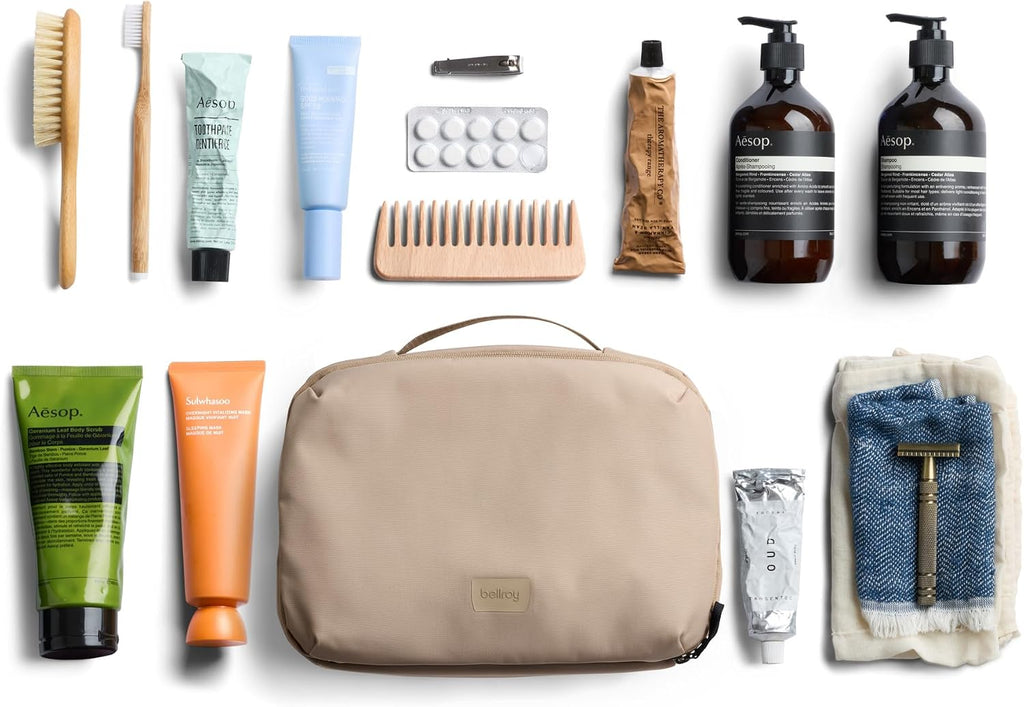 Bellroy Hanging Toiletry Kit Plus 8L, Travel Toiletry Bag - Stone