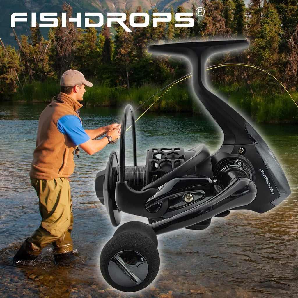 Fishdrops Spinning Fishing Reels 12+1BB Ultra Lightweight Carved Aluminum Spool Reels Affordable Smooth Spinning Reels
