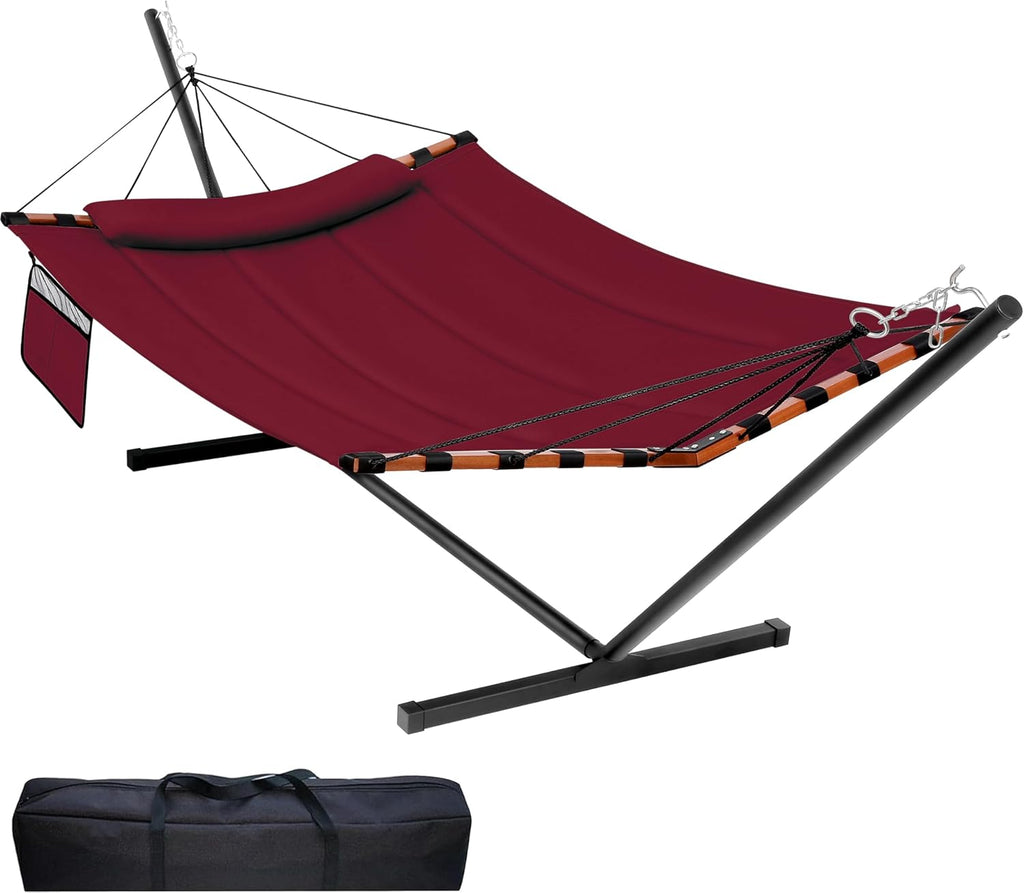 TegerDeger 12FT 2 Person Hammock with Stand V-Shape Spreader Bar -Beige
