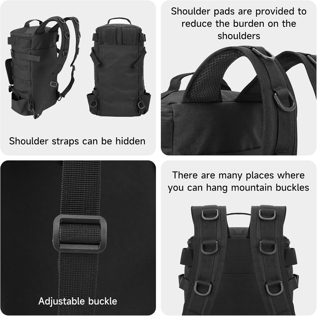 KOMCLUB Black Fishing Sling Tackle Storage Backpack, Large with Rain Cover‌