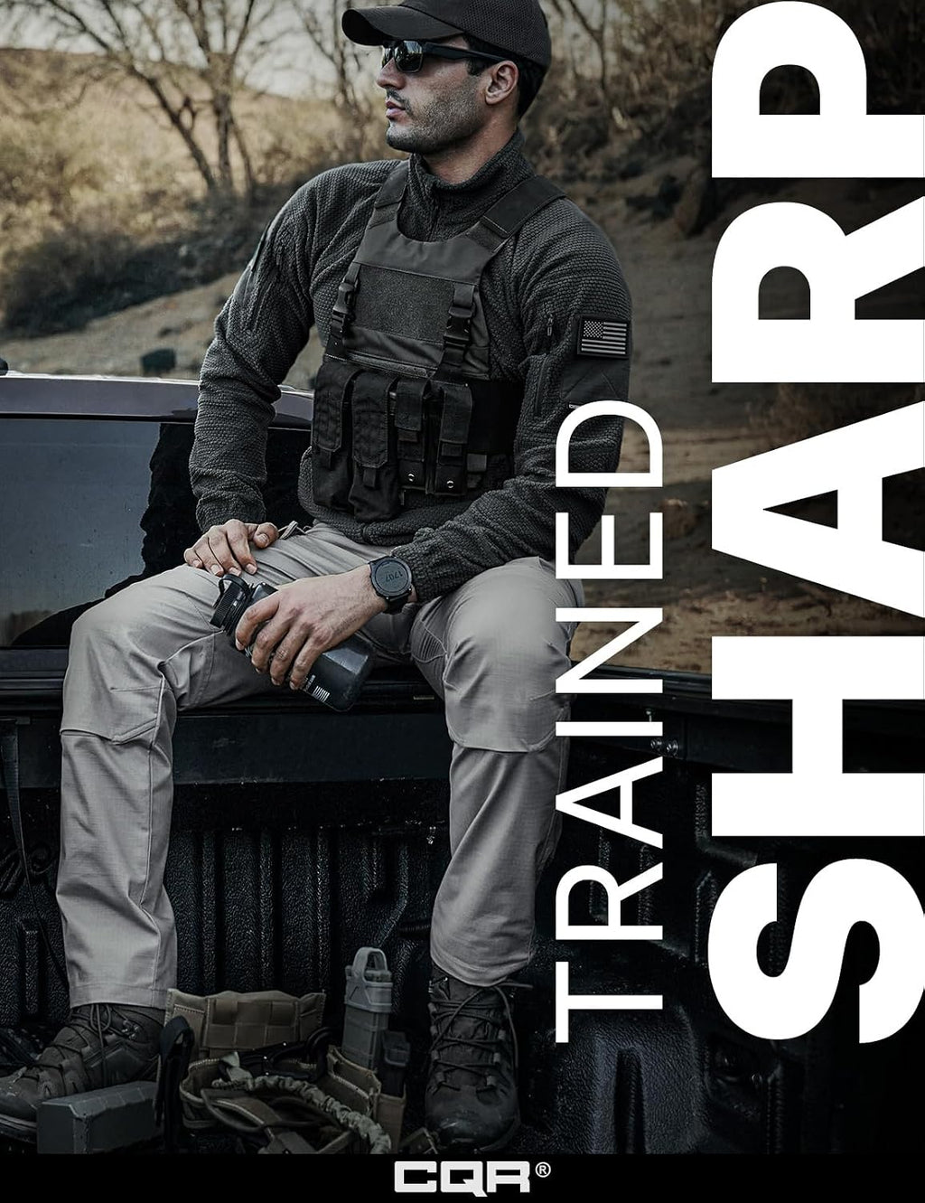 CQR Men's Flex Stretch Tactical Pants, Water Resistant Ripstop Cargo Pants, Lightweight EDC Outdoor Work Hiking Pants
