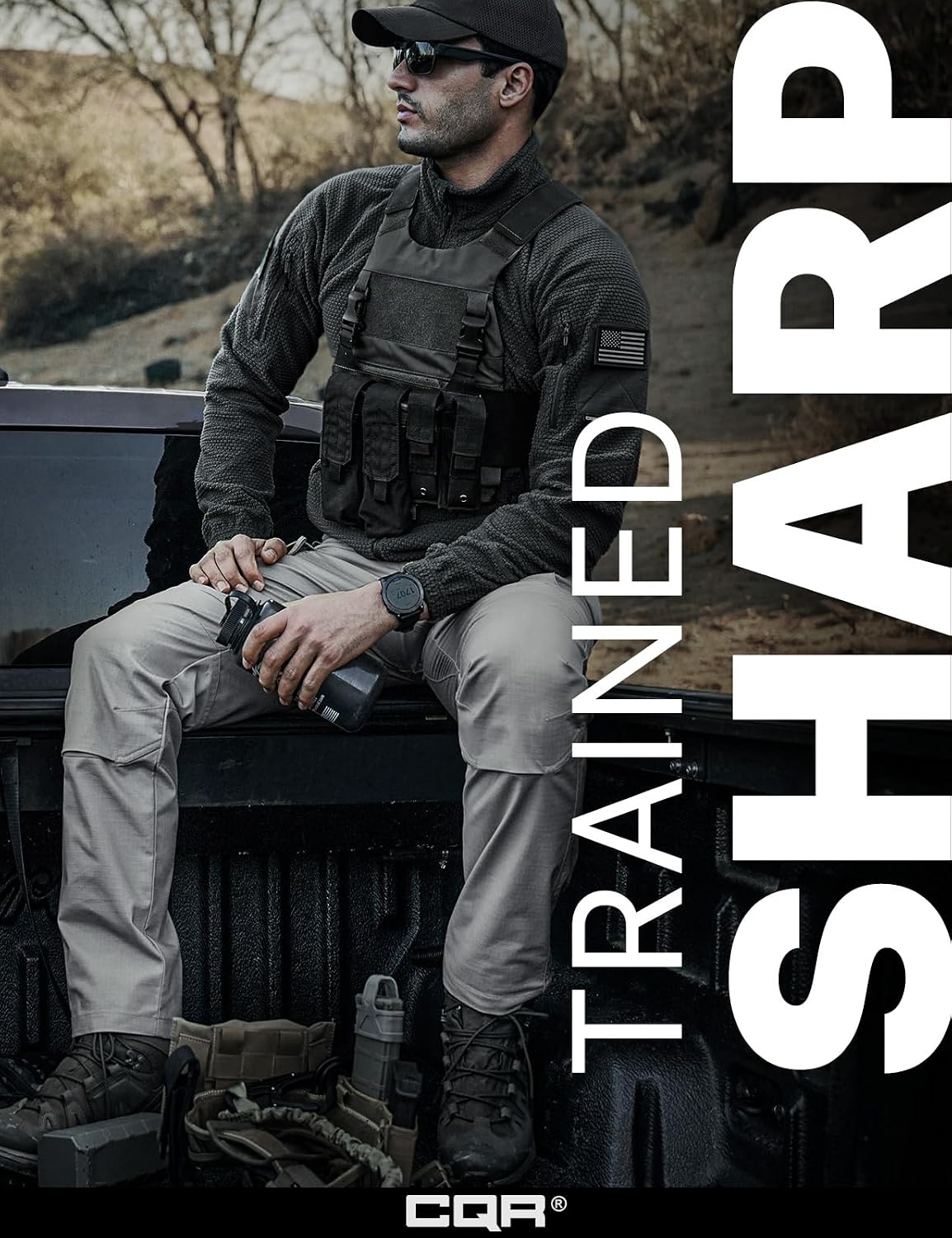 CQR Men's Flex Stretch Tactical Pants, Water Resistant Ripstop Cargo Pants, Lightweight EDC Outdoor Work Hiking Pants