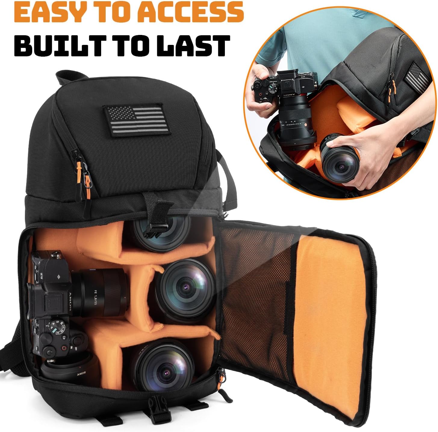 Vogano Camera Sling Bag for Photographers - Waterproof Single-Shoulder Camera Case with Adjustable Dividers, Rain Cover & Side Tripod Pocket