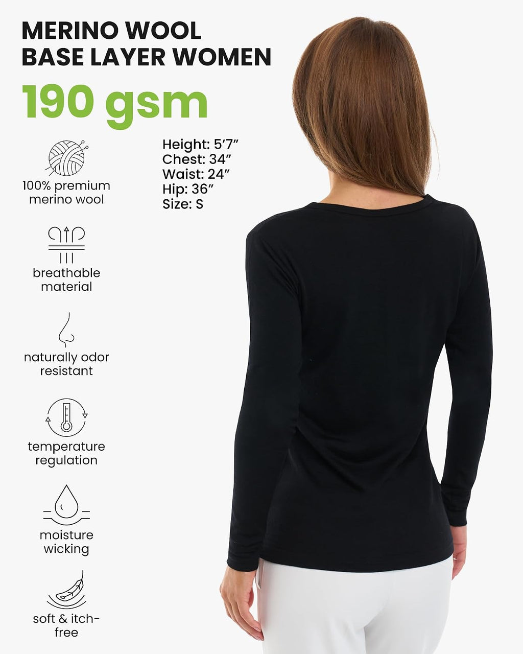 100% Merino Wool Base Layer Women - Thermal Merino Wool Shirt Women