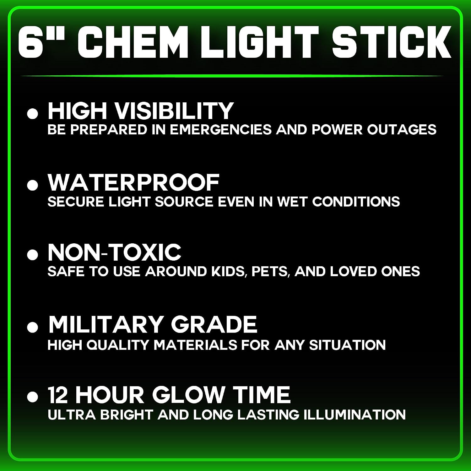 PartySticks Emergency Glow Sticks - 12 Ultra Bright Individually Wrapped Military Grade Chem Lights - 12 Hour Bulk Tactical Light Sticks for Survival Gear, Camping, and Power Outages