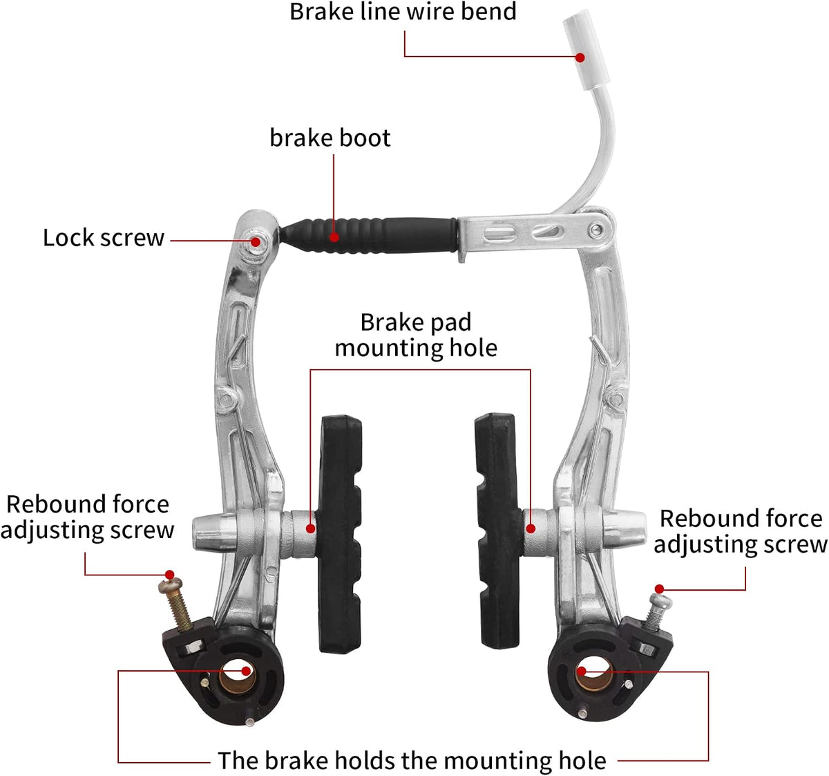 Gashwer V-Type Bike Brakes Set, Complete Universal Bike Front and Rear MTB Bicycle Brake, Inner and Outer Callipers Cables Lever Kit with Multi-Tool Wrenches Silver