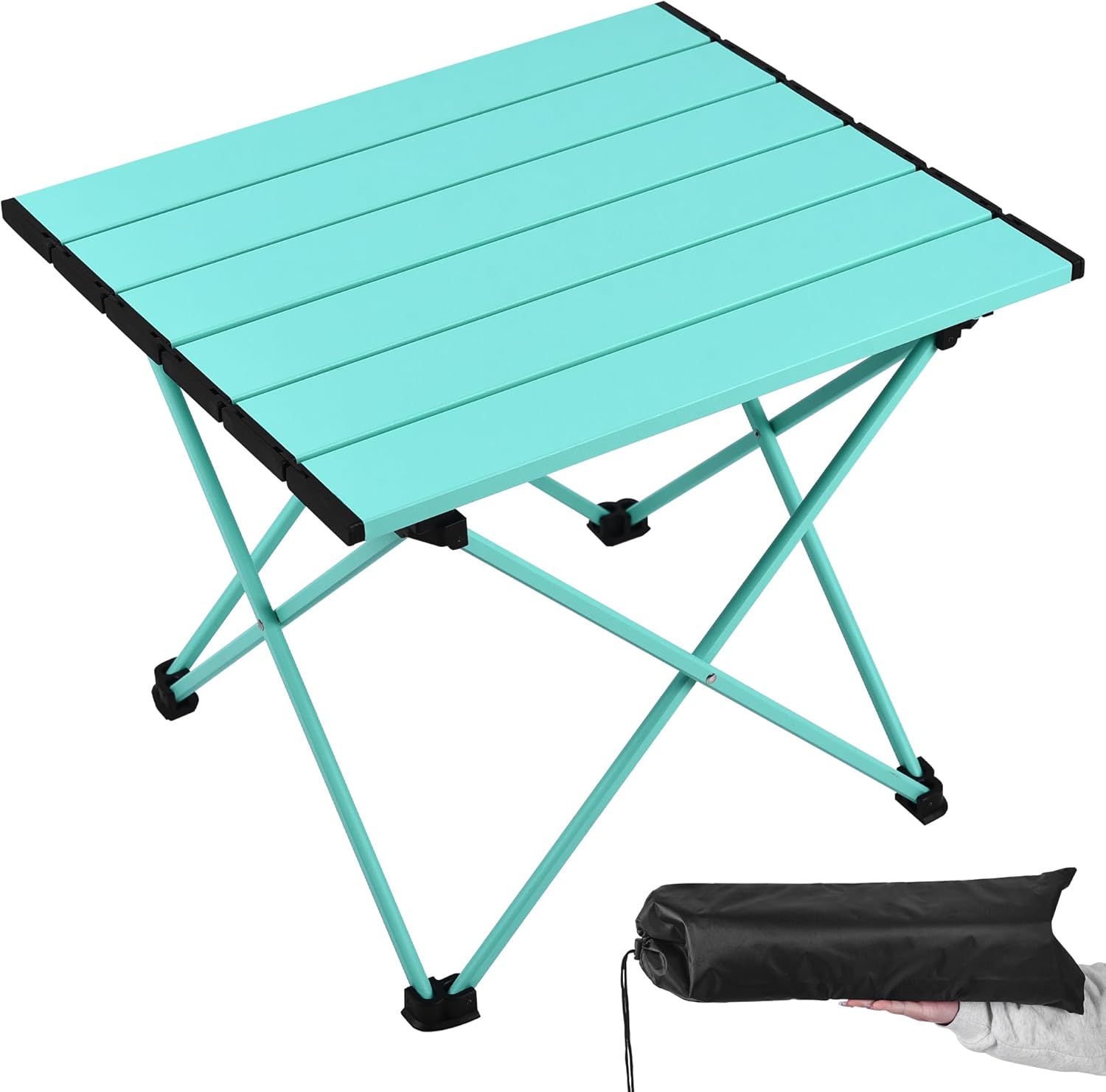 Grope Portable Camping Table,Aluminum Folding Beach Table (Sky Blue-S)