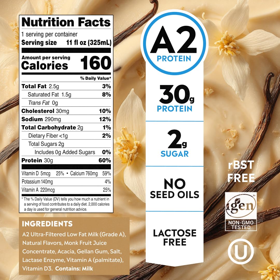 Pioneer Pastures High Protein A2 Milkshakes, Vanilla, 11oz, 12 Pack