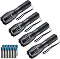Whaply LED Flashlights,4pack Tactical Flashlight High Lumens Lights with 12Pack AAA Batteries Portable Waterproof Zoomable Flashlight with 5 Mode for Camping/Outdoor/Emergency(Black-4pack)