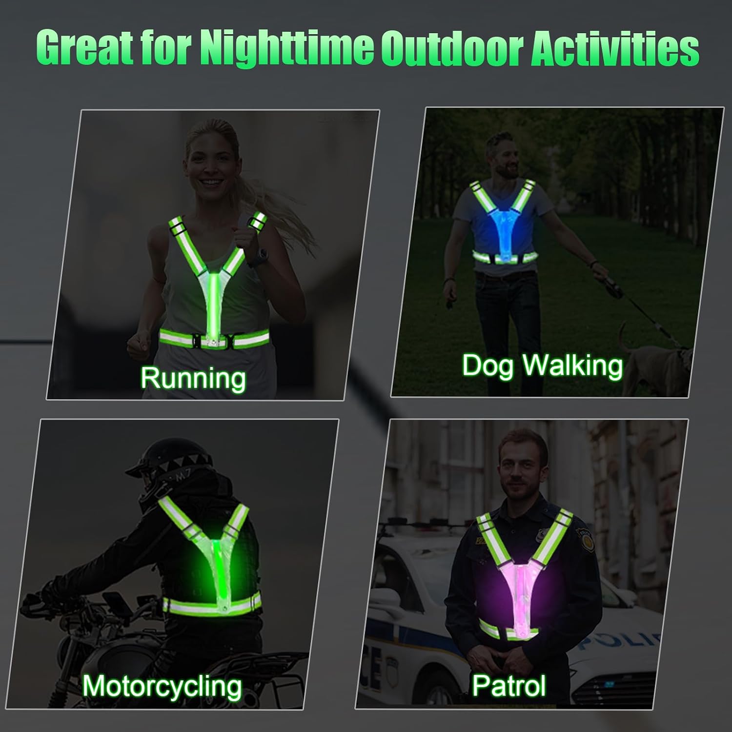 LED Reflective Vest Running Gear 5 Colors Light Up Reflective Running Vest