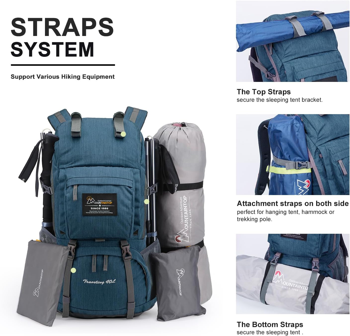 MOUNTAINTOP 40L Hiking Backpack Lightweight Travel Backpack for Men&Women Outdoor Camping Backpacking