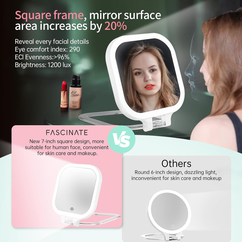FASCINATE 7" Rechargeable Travel Makeup Mirror 30X Magnification (White)