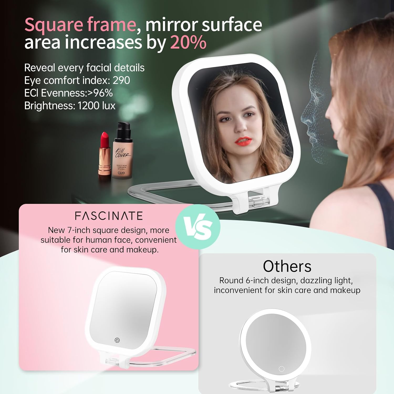 FASCINATE 7" Rechargeable Travel Makeup Mirror 30X Magnification (Felt)