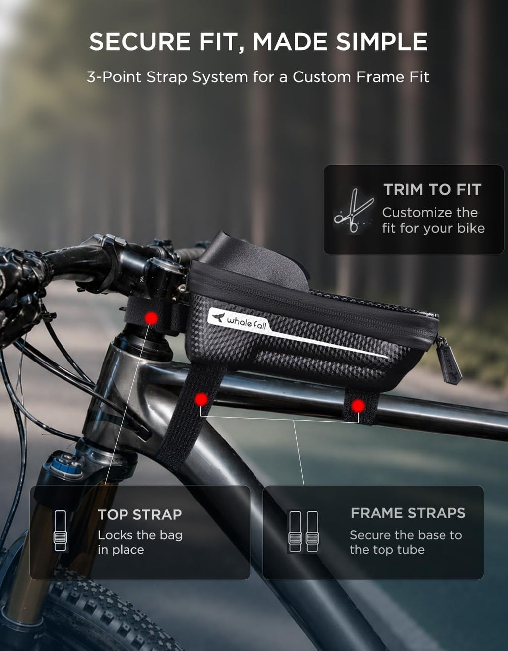 whale fall Bike Frame Bag Waterproof, 3D EVA Hard Shell, Bike Phone Holder