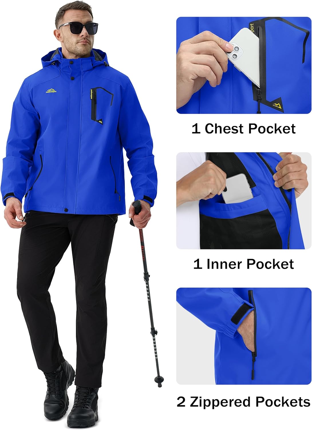 MAGCOMSEN Men's Lightweight Windbreaker Rain Jacket Raincoat with Detachable Hood for Hiking Fishing Activewear