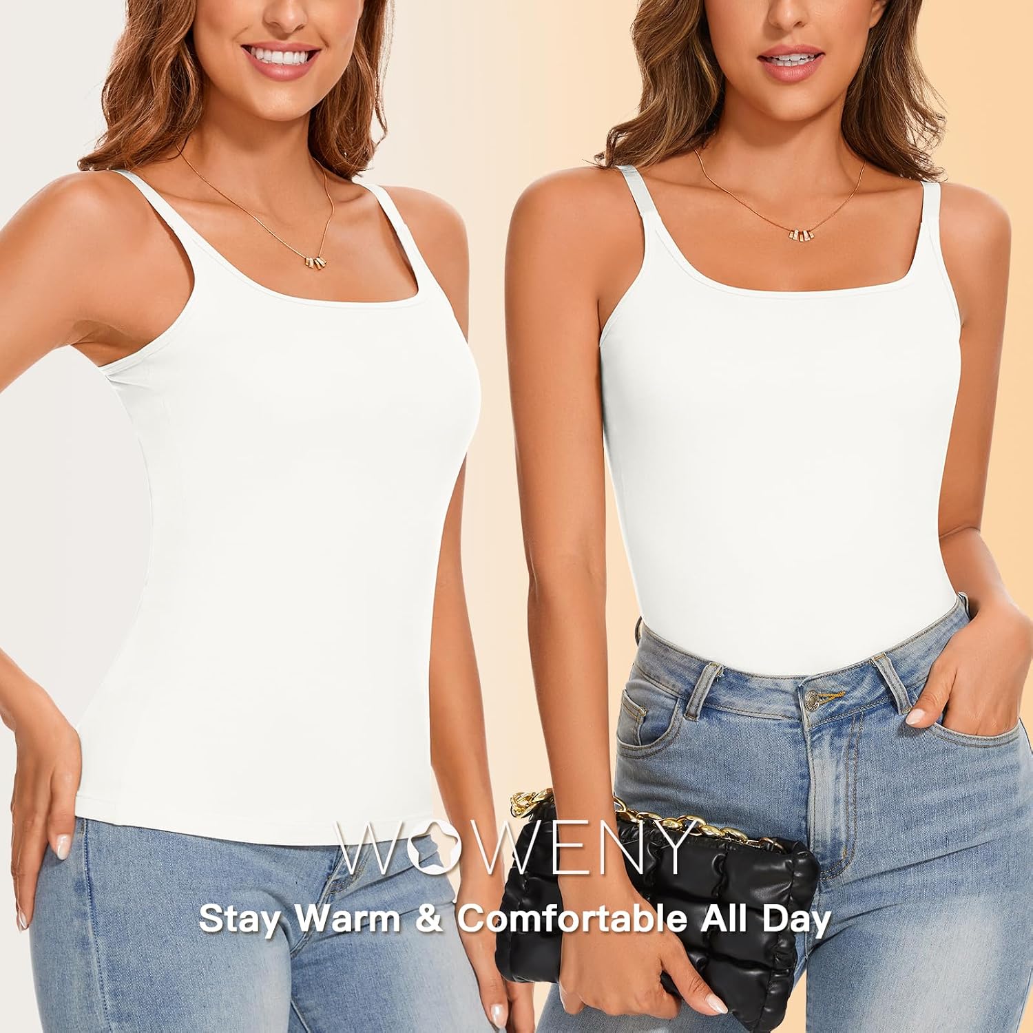 WOWENY Thermal Tank Tops for Women Adjustable Straps Warm Base Layer Shirt