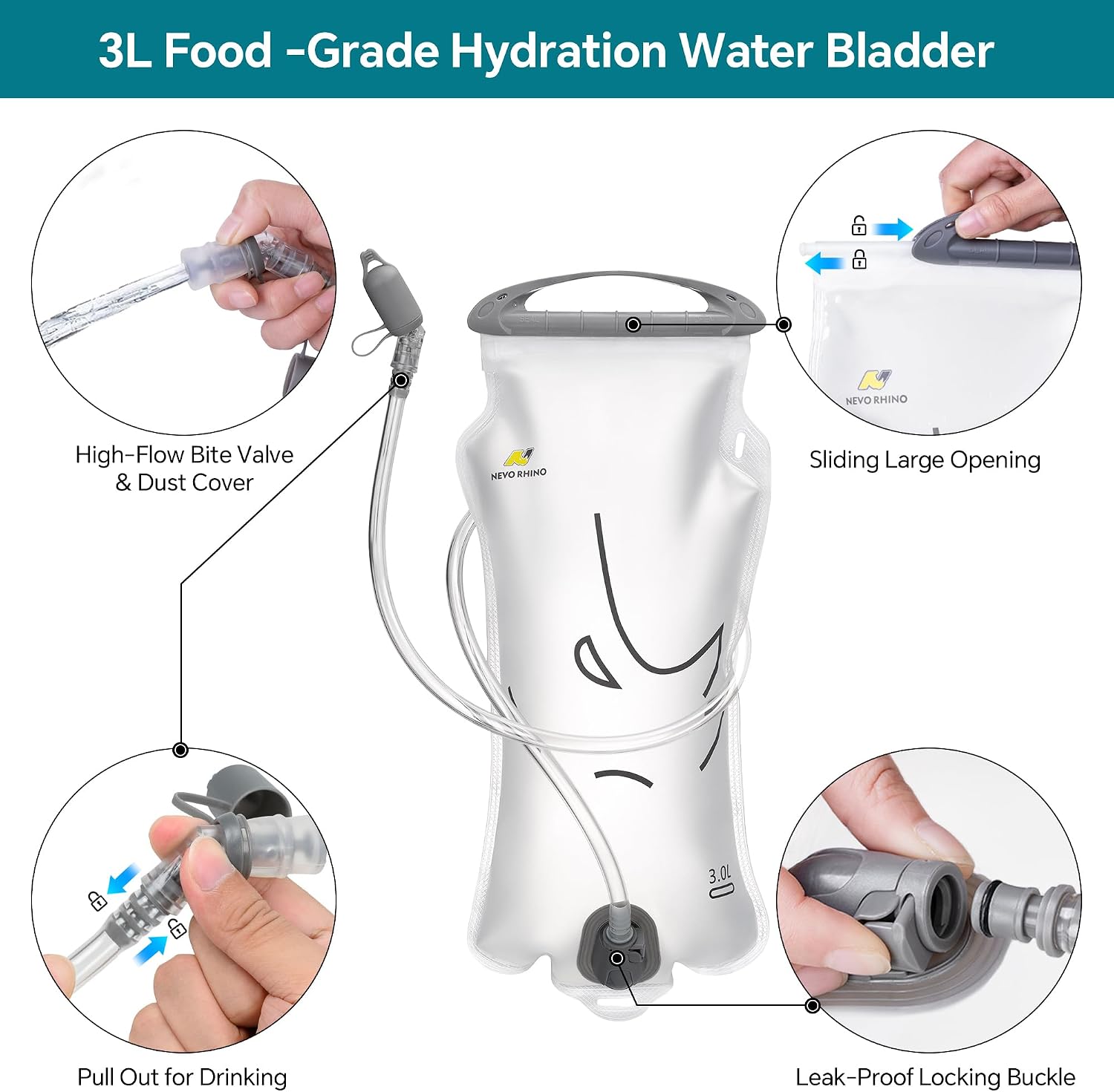 N NEVO RHINO Hydration Bladder 1.5L-3L Kit, Water Bladder for Running Vest