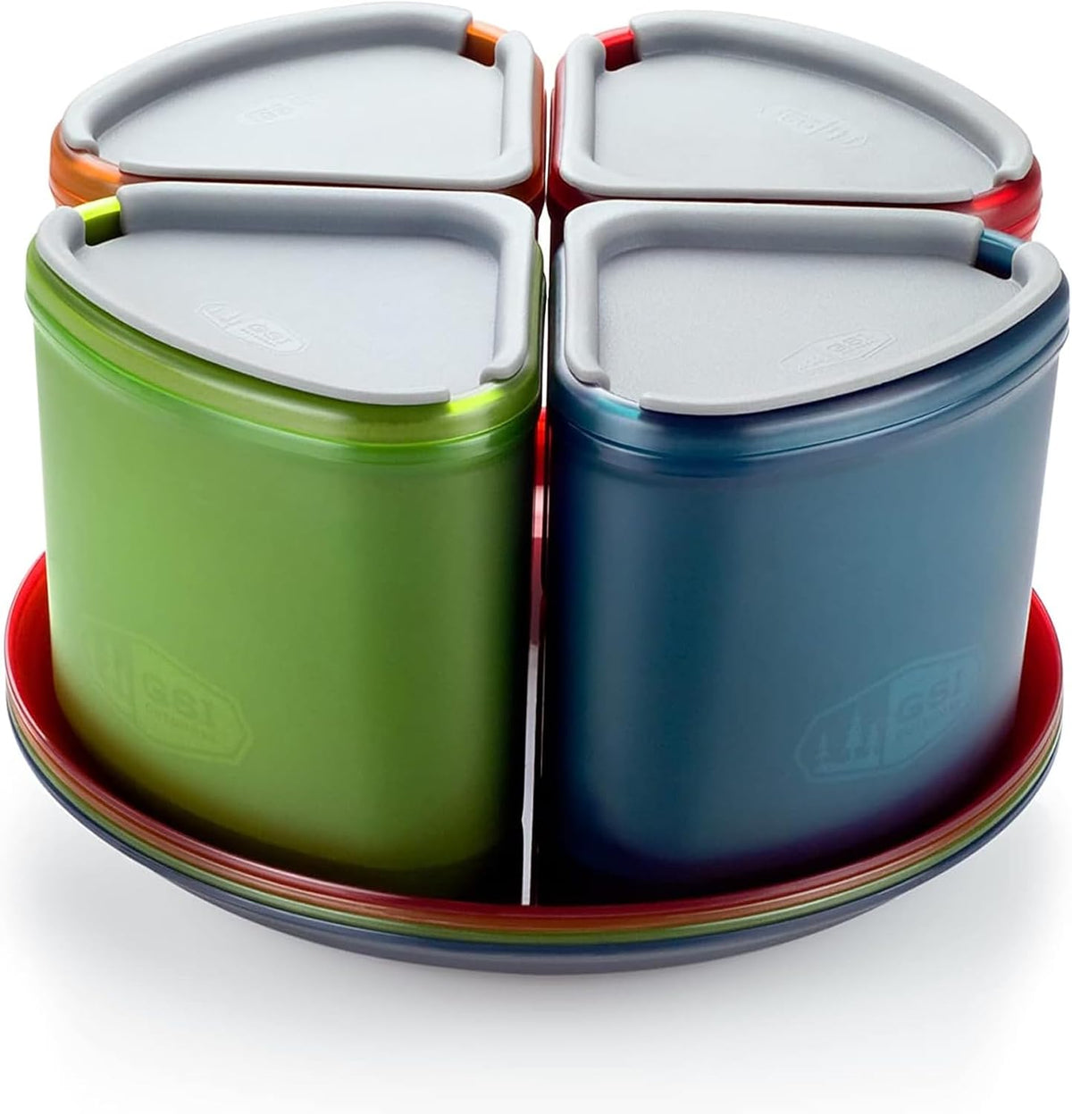GSI Outdoors Infinity 4 Person Compact Nesting Tableset for Ultra-Light and Compact with Cup, Bowls and Plates for Camping, RV, or BBQ