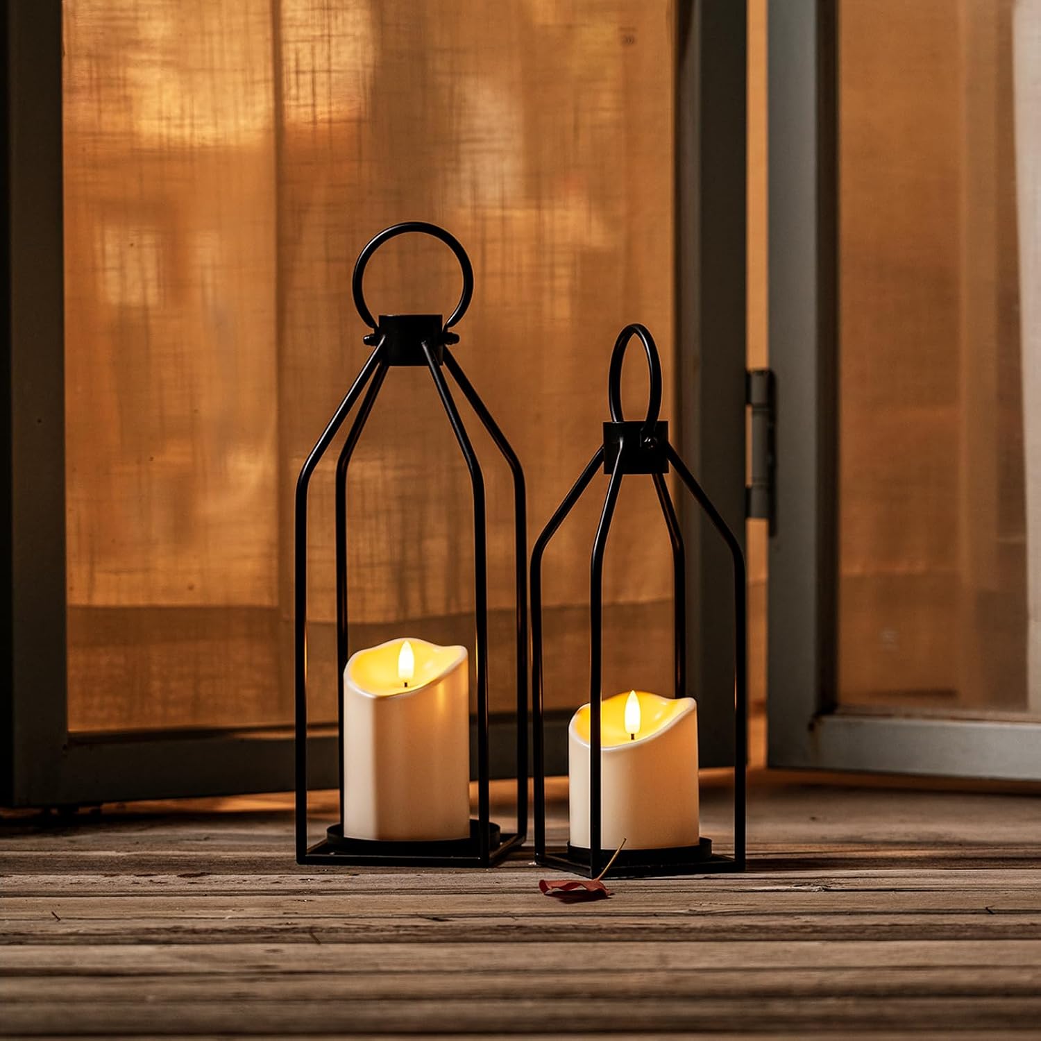 Homemory Modern Farmhouse Black Metal Lanterns 2PCS with Flameless Candle