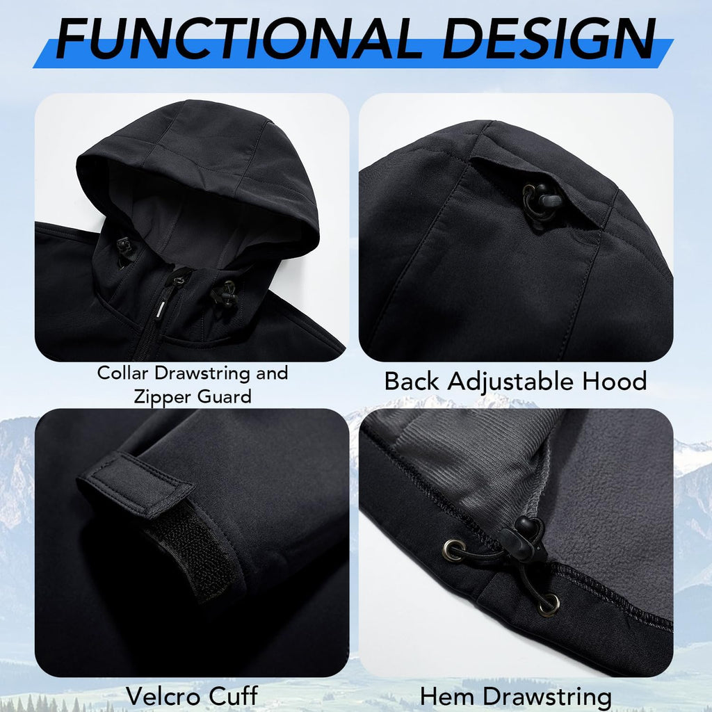 Garemcy Men's Insulated Softshell Jacket Water Resistant Lightweight Fleece Lined Windbreaker with Hood
