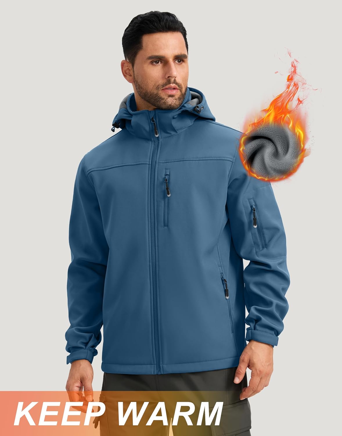 Pudolla Men's Softshell Jacket Hooded Fleece Lined Coats for Outdoor Work