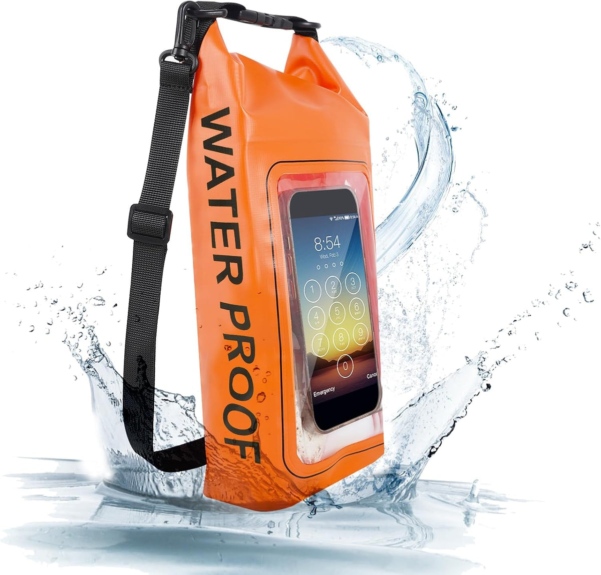 IP68 Waterproof Dry Bag, 2L - Roll Top Waterproof Pool Bag，Dry Bags for Kayaking Waterproof-w/Phone Pouch,Large Waterproof Phone Pouch,Boating & Kayak Accessories Camping (Black)
