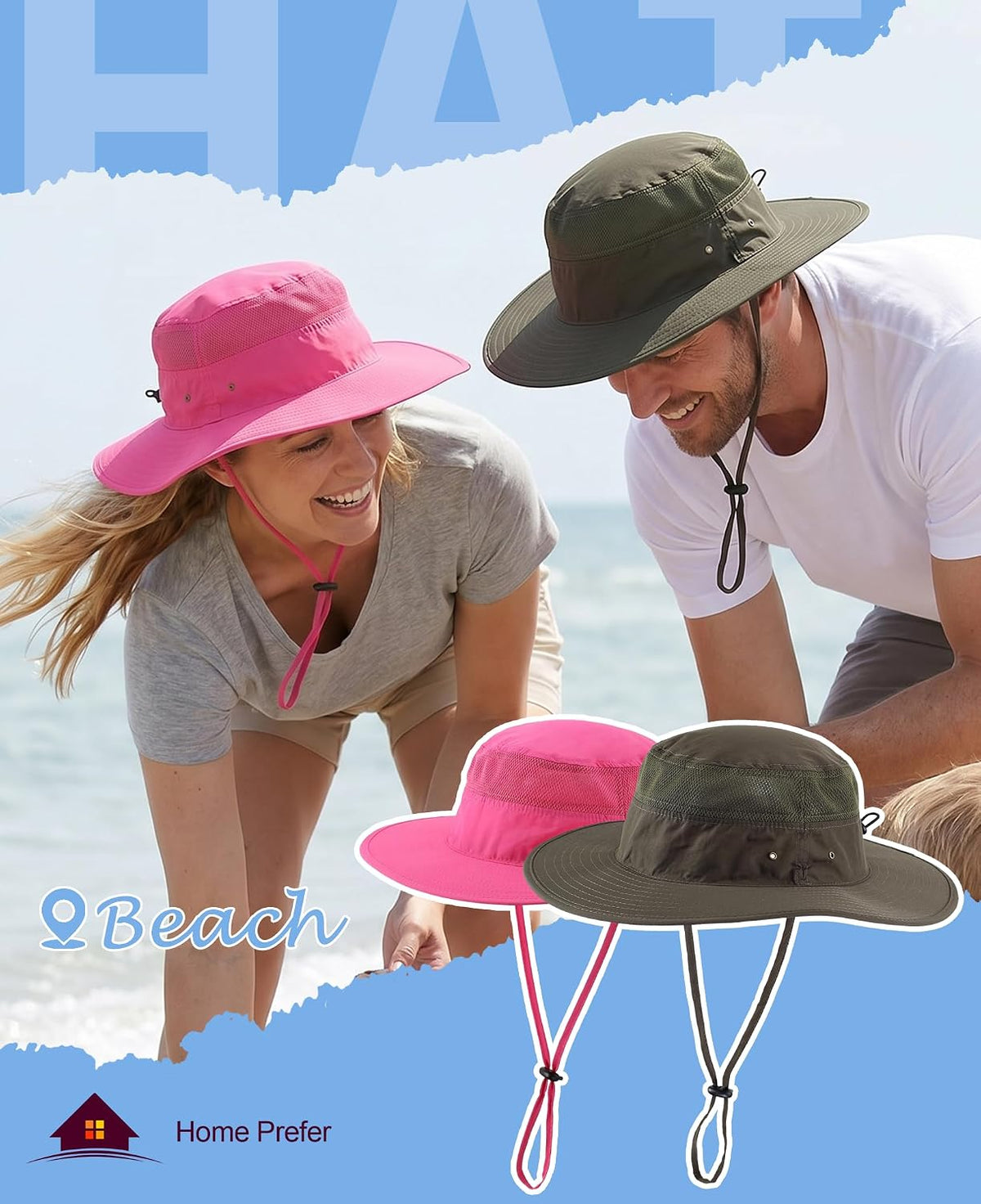 Home Prefer UPF 50+ Men's Sun Hat Wide Brim Bucket Hat UV Protection Hat for Mens Womens Beach Safari Gardening Golf Fishing